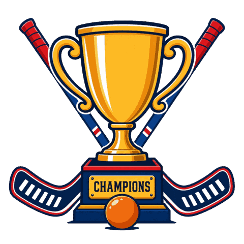 Championship trophy with crossed ball hockey sticks and an orange ball